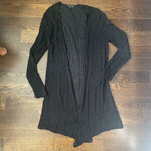 Eileen Fisher Black Silk Blend Open Waterfall Cardigan Crinkly Knit-Sz. XS